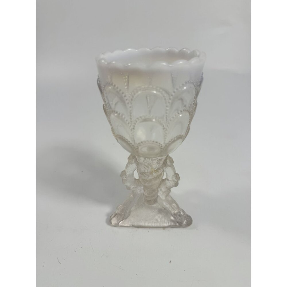 Footed Vase Glass Northwood Beads and Bark White Opalescent Vase Decorative Cup - Picture 14 of 16